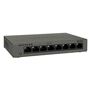 Netgear GS308 Switch 8 Puertos 10/100/100, Switch Gigabit Unmanaged, Switch ethernet de sobremesa, Caja de Metal sin Ventilador