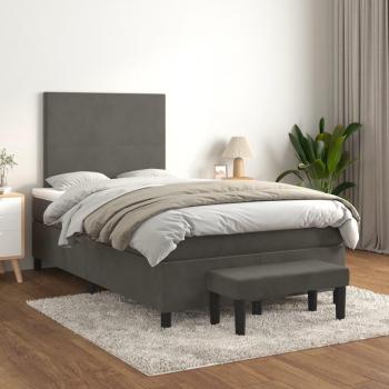 Cama box spring suave con colchón de terciopelo gris oscuro 120x200 cm