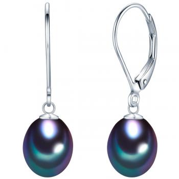 Pendientes de Perlas de Agua Dulce en Plata Esterlina 925 - Perlas Grises y Azul Petróleo, Tamaño 8-9 mm