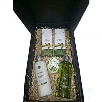 Cofre de regalo de cosmética La Chinata con crema de pies y codos, crema de manos y uñas, gel de baño, bodymilk corporal y jabón - Set completo para el cuidado corporal