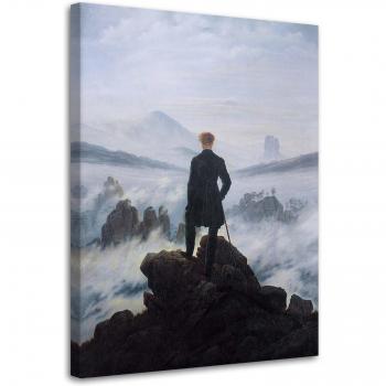 Cuadro en lienzo Feeby, El caminante sobre un mar de niebla - Reproducción de Friedrich 40x60 gris