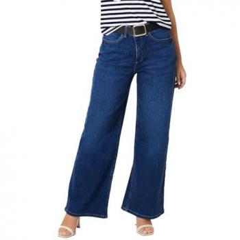 Wide Leg Denim Jeans - Mid Wash Cotton - Size 8 UK