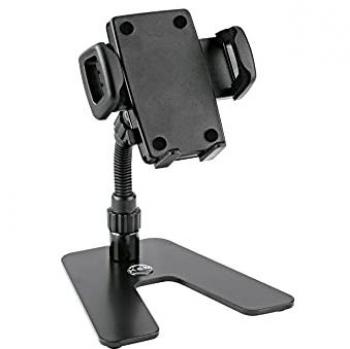 König & Meyer 19746 Smartphone Desktop Stand with Adjustable Width (60-84mm) and Flat Steel Base, Black