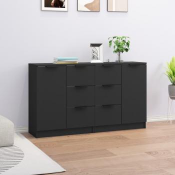 Aparador de madera contrachapada negro 2 piezas 60x30x70 cm