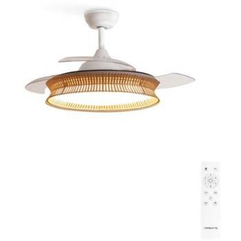 Ventilador de Techo Silencioso CREATE WIND CLEAR RATTAN con Luz LED 40W, Ø107 cm, Aspas Retráctiles y Acabados en Mimbre