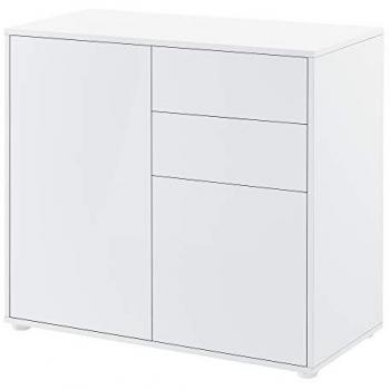 Cómoda Paarl Multiusos con 2 Cajones y 2 Puertas, Aglomerado Blanco Alto Brillo, 74 x 79 x 36 cm