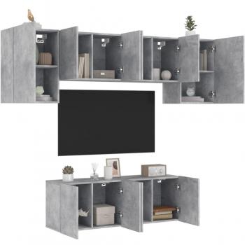 Muebles de TV de pared 6 Pcs en gris hormigón y madera multicapa