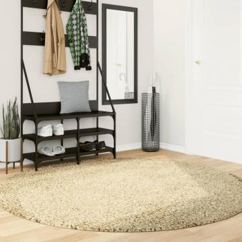 Alfombra peluda de pelo largo moderna PAMPLONA Ø 200 cm Color Antracita, Beige, Crema - Alfombra de Piso para Sala de Estar, Dormitorio, Habitación, Salón