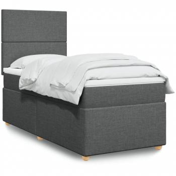 Cama box spring suave con colchón de tela gris oscuro 80x200 cm
