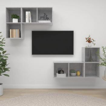 Mueble de salón de pared 4 piezas madera ingeniería color gris concreto