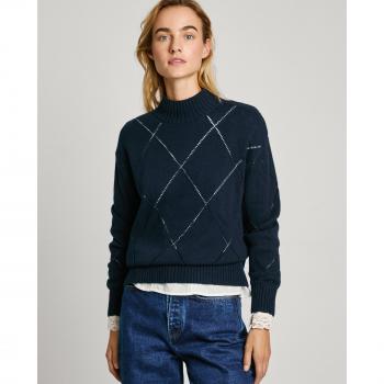 Pepe Jeans Women's High Neck Diamond Detail Sweater