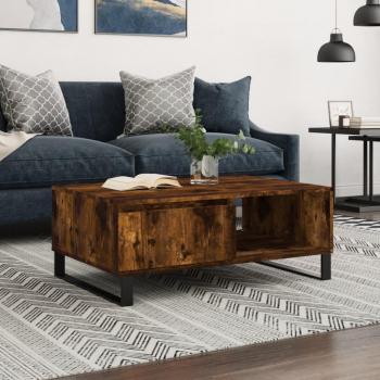 Mesa de centro de madera de ingeniería 90x60x35 cm en colores Blanco, Negro y Roble Sonoma, ideal para salón o comedor, también conocida como mesa auxiliar o mesa de café