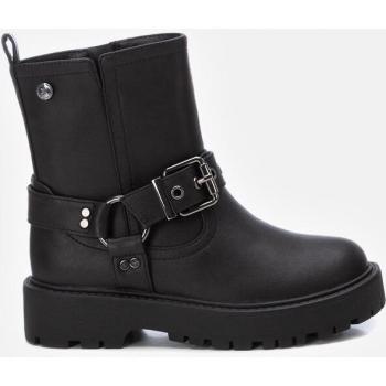 Botín de niña Xti con cremallera lateral y hebillas decorativas - Modelo 150971 en negro y plomo, estilo casual