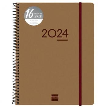 Agenda Finocam Ikon E10 16 Meses Espiral Semana Vista Vertical Marrón Septiembre 2023-Diciembre 2024 Multilingüe 155x212mm