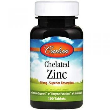 Carlson Labs Chelated Zinc Tablets, 30 mg, 100-Count