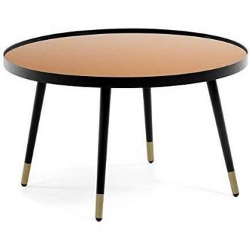 Kave Home - Mesa de Centro Dila Redonda Ø 80 cm de Cristal Templado Efecto Cobre y Estructura de Acero en Negro y Dorado