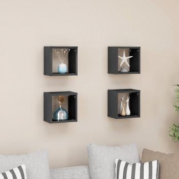 Estantes de pared cubo gris pulido 22x15x22 cm (4 unidades)