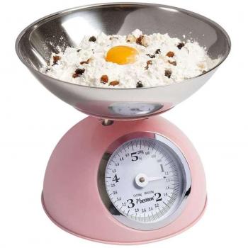 Balanza de cocina vintage mecánica Bestron DKW700SD rosa - Capacidad máxima 5 kg