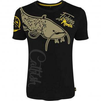 HOTSPOT DESIGN Fishing Mania Catfish, XL, Negro, Camiseta, para Pescadores de bagre, 010000604