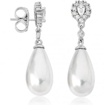 Pendientes Mujer Majorica Afrodita en plata con perla blanca y circonitas