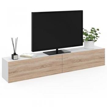 Mueble TV Suspendido Elio 180 cm Blanco y Madera con 2 Puertas