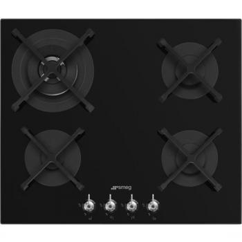 Placa de gas - SMEG PV364N, Cristal Negro, 60 cm, 4 fuegos