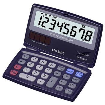Calculadora Casio SL-100VER de Bolsillo 8 Dígitos Solar y Pilas Plegable