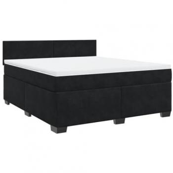 Cama box spring con colchón de muelles en terciopelo negro 180x200 cm