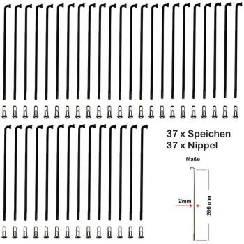 37 x radios Spokes Negro Galvanizado 2 mm incluye entrerrosca 266 mm de diámetro