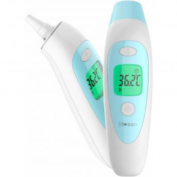 Mosen Termómetro Digital Bebé con Modo Frente y Oído, Termómetro Infrarrojo Médico Preciso y Rápido, Alarma de Fiebre, Multifunción 4 en 1 para Niños Adulto Ambiente y Objetos