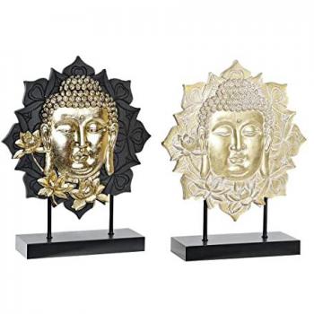 Figura Decorativa DKD Home Decor 27 x 8 x 33,5 cm Negro Dorado Buda Oriental (2 Unidades)