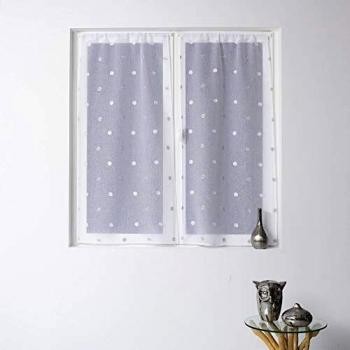 Cortinas Transparentes de Voile Sablé con Lunares Coloridos - HOME MAISON - Blancas y Plateadas - 60 x 90 cm