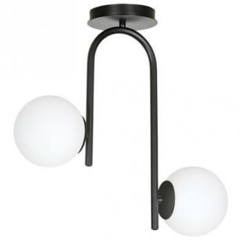 Lámpara de Techo Kalf, Acero Negro y Blanco con Vidrio, 48x46x14 cm