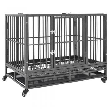 vidaXL Dog Cage with Wheels Steel 102x72x85 cm