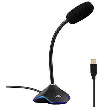 XIAOKOA USB PC Micrófono, Plug and Play Computadora Omnidireccional Ordenador portátil Micrófono,para Youtube/Skype/Grabación/Juegos,con luz LED