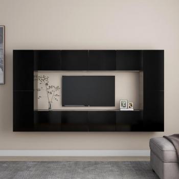 Juego de muebles para TV 8 piezas de madera negra de múltiples capas