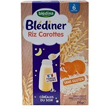 Cereales del Atardecer Blédina de Arroz y Zanahoria 210g - Sin Gluten para Bebés a partir de 6 Meses