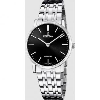 Reloj Festina Swiss Made Acero Clásico F20047/4 Negro Correa De Acero Inoxidable 316l, Mujer