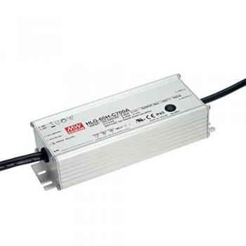Driver LED Mean Well HLG-60H-C350A, Transformador 70 W, Corriente constante 350 mA, 100 - 200 V CC, Protección IP65