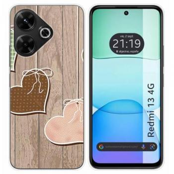 Funda de Silicona para Xiaomi Redmi 13 4G con Diseño de Corazones en Madera