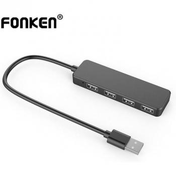Hub USB FONKEN de 4 puertos, adaptador divisor ultrafino USB 2.0 para transferencia de datos completa, compatible con ordenador, portátil, disco flash, ratón y teclado en color blanco