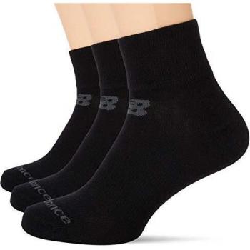 New Balance Paquete de 3 calcetines de cuarto, color negro, tamaño mediano