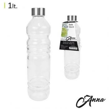 BOTELLA DE VIDRIO 1L CON TAPÓN METALIZADO 8X31CM ANNA