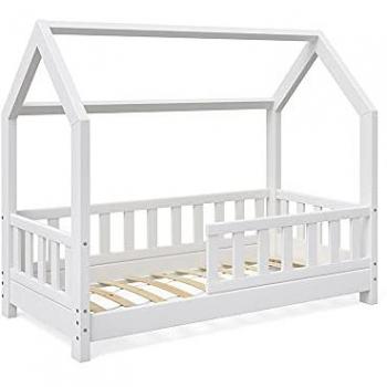Cama en Forma de Casa Wiki, Blanco, 70x140 cm, Infantil de Madera