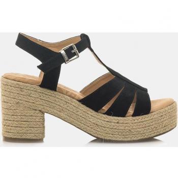 Mustang Sandalias Courtney para Mujer de Textil Negro con Plataforma, Tacón Bloque, Cierre de Hebilla y Puntera Redonda
