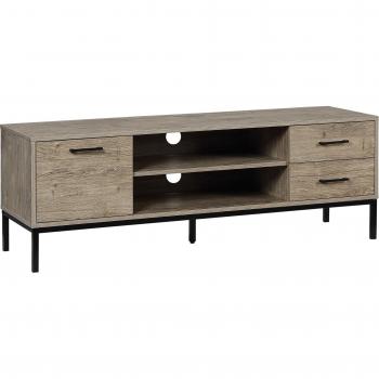 Mueble de TV HOMCOM de madera para pantallas hasta 50 pulgadas con armario, 2 cajones, 2 nichos y 2 pasacables - 132 x 39 x 45,5 cm en gris y negro