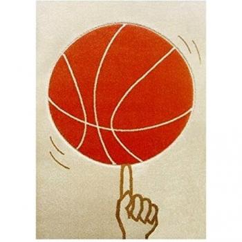 Little Helper IVI - Alfombra hipoalergénica grande y pila gruesa, diseño baloncesto, 134 x 180 cm, multicolor