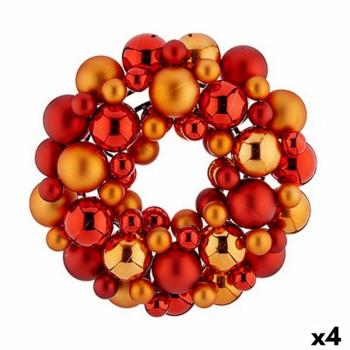 Corona de Navidad con Bolas Rojo Naranja PVC 35 x 10 x 35 cm (4 Unidades)