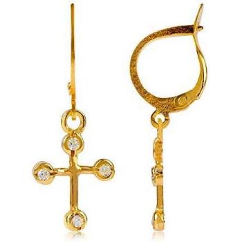 Córdoba Jewels | Pendientes en plata de ley 925 bañada en oro con zirconita con diseño Aritos Cruz Zirconium Gold