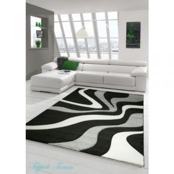 Traum Sala de estar diseñador Alfombra Alfombra contemporánea alfombras de pelo bajo con el patrón de onda de corte de contorno Negro Gris Blanco Größe 120x170 cm